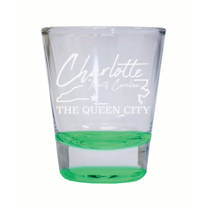 Charlotte North Carolina Souvenir 2 Ounce Engraved Shot Glass Round Image 3