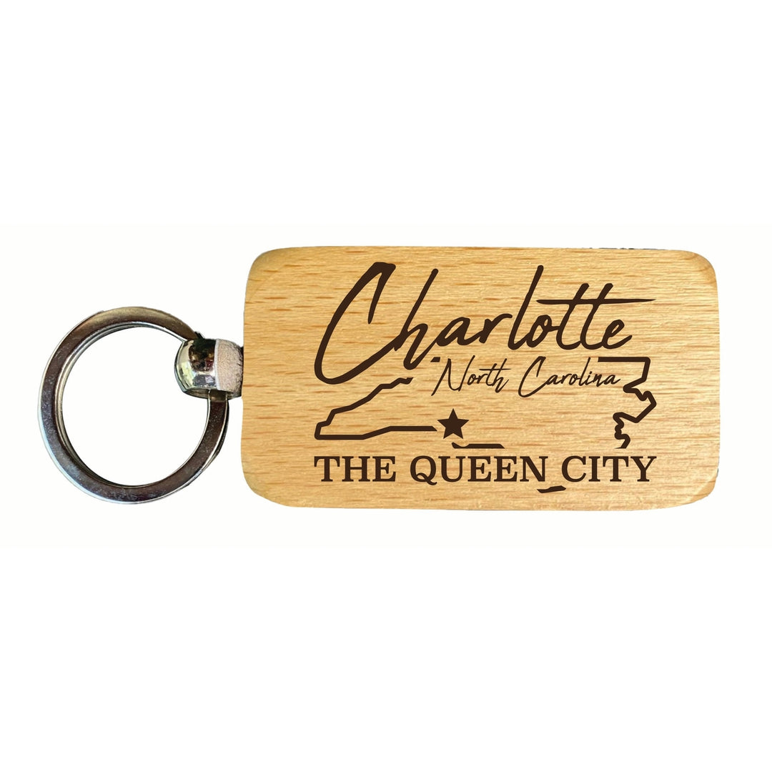 Charlotte North Carolina Souvenir 2.5x1-Inch Souvenir Engraved Wooden Keychain Image 1