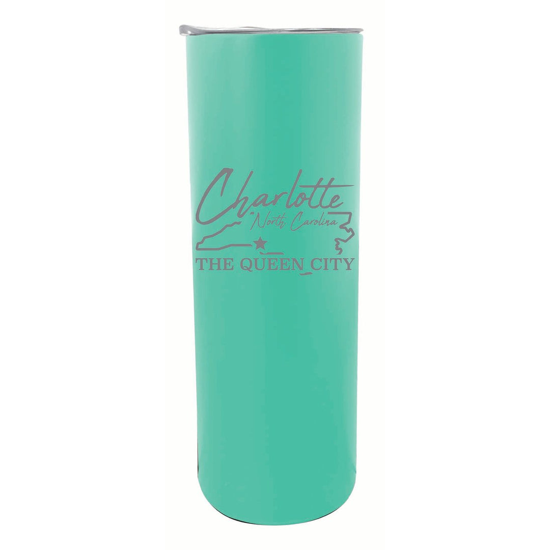 Charlotte North Carolina Souvenir 20 oz Engraved Insulated Stainless Steel Skinny Tumbler Image 1