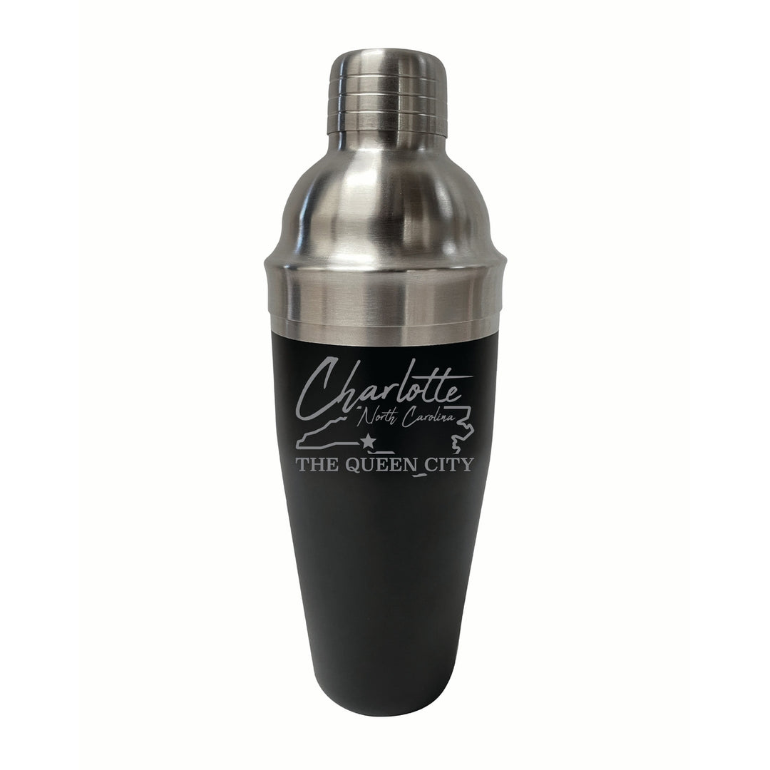 Charlotte North Carolina Souvenir 24 oz Engraved Stainless Steel Cocktail Shaker Image 1