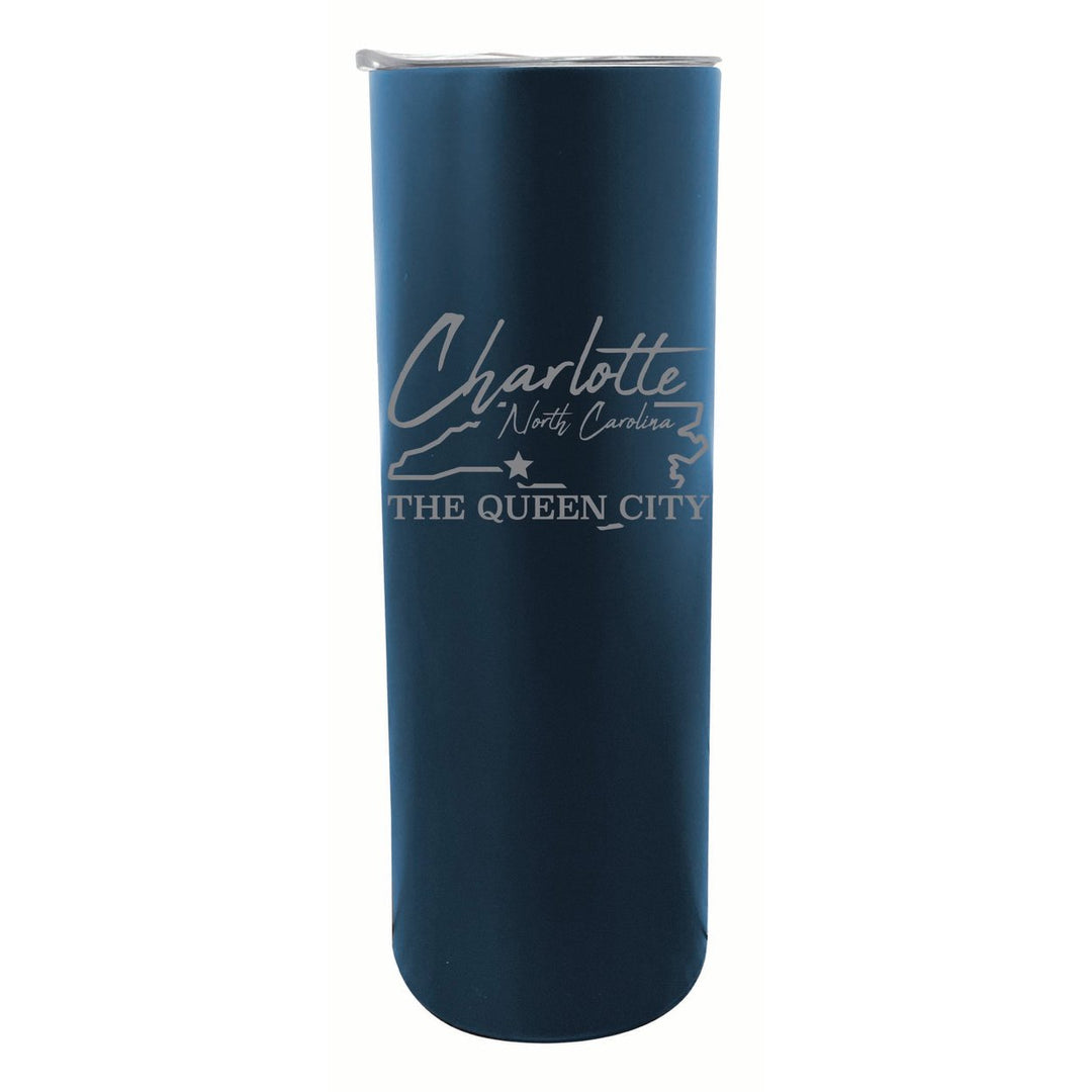 Charlotte North Carolina Souvenir 20 oz Engraved Insulated Stainless Steel Skinny Tumbler Image 1