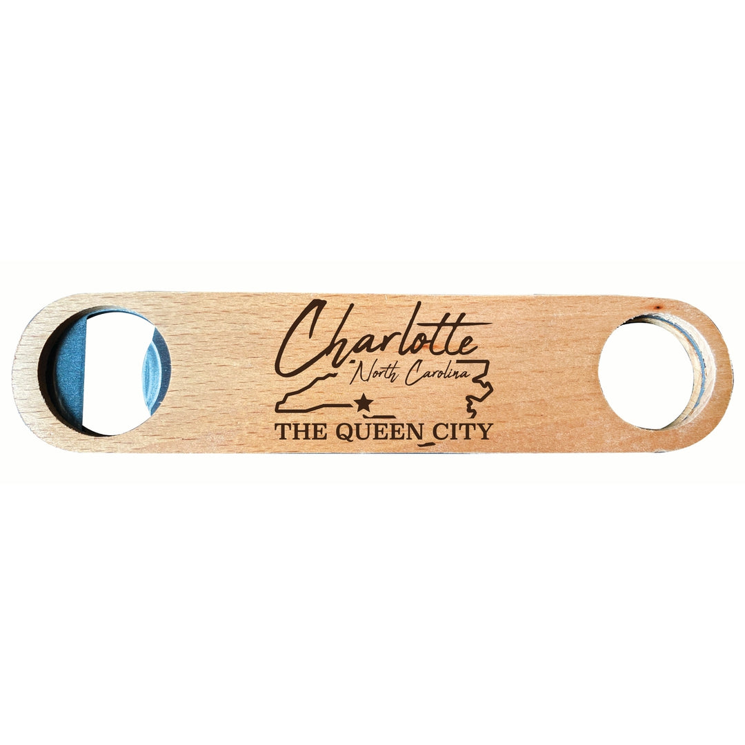 Charlotte North Carolina Souvenir Engraved Wooden Bottle Opener Image 1