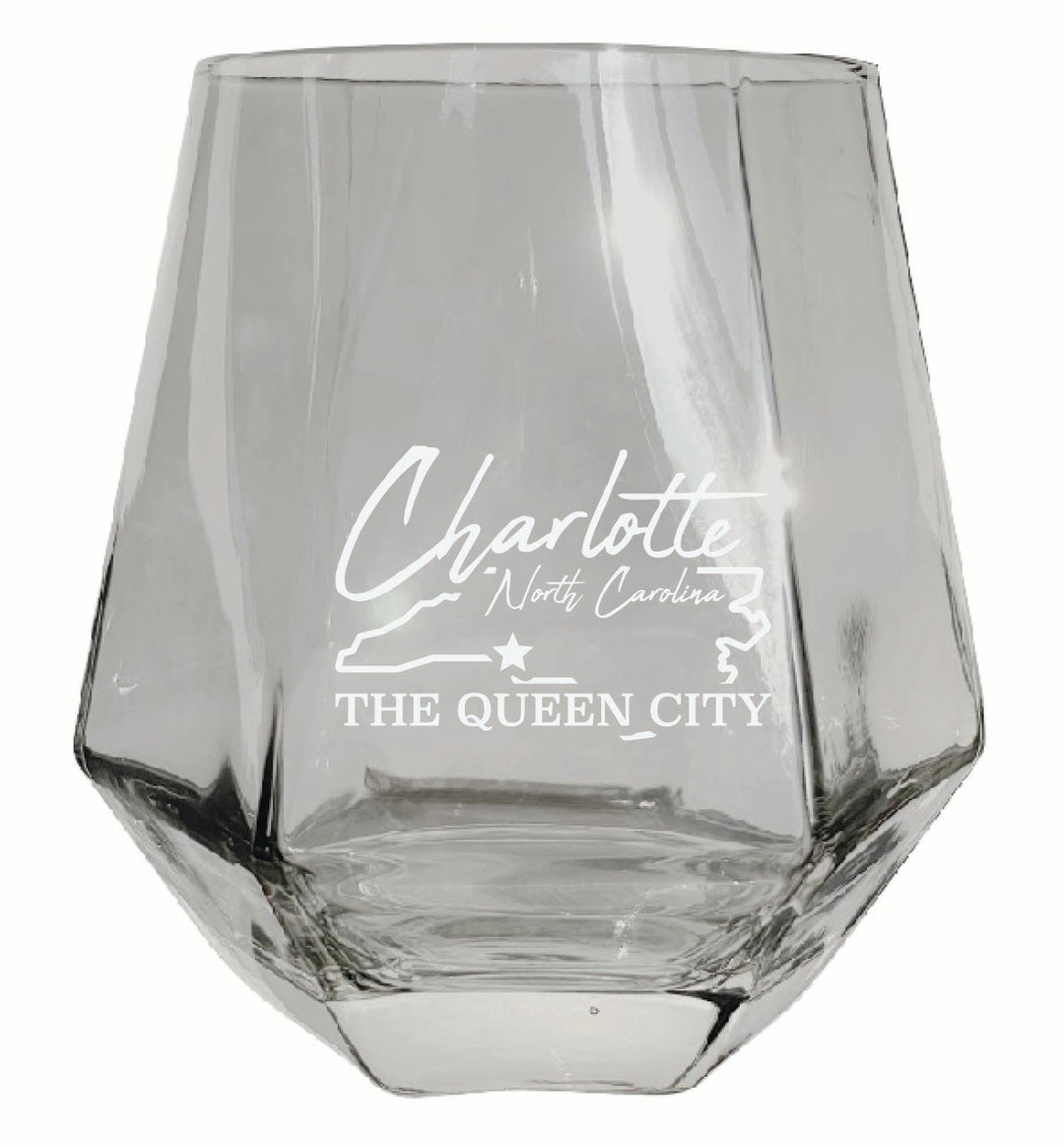 Charlotte North Carolina Souvenir Stemless Diamond Wine Glass Engraved 15 oz Image 1