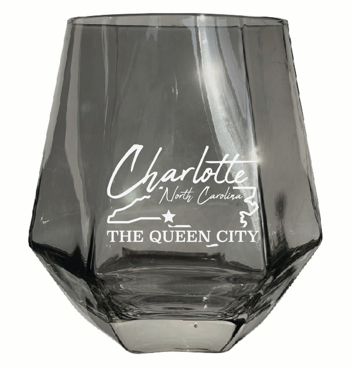 Charlotte North Carolina Souvenir Stemless Diamond Wine Glass Engraved 15 oz Image 1