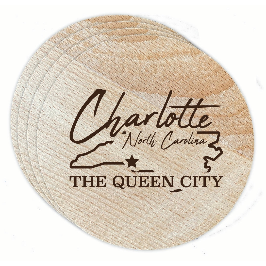 Charlotte North Carolina Souvenir Etched Coaster Wooden 3.5 x 3.5-Inch 4 Pack Image 1