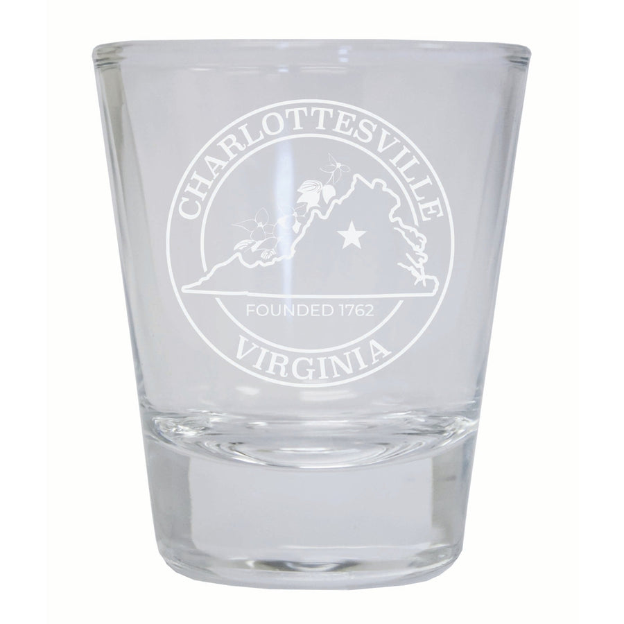 Charlottesville Virginia Souvenir 2 Ounce Engraved Shot Glass Round Image 1