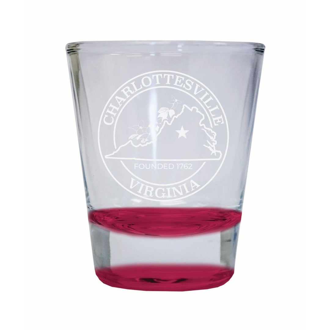 Charlottesville Virginia Souvenir 2 Ounce Engraved Shot Glass Round Image 1