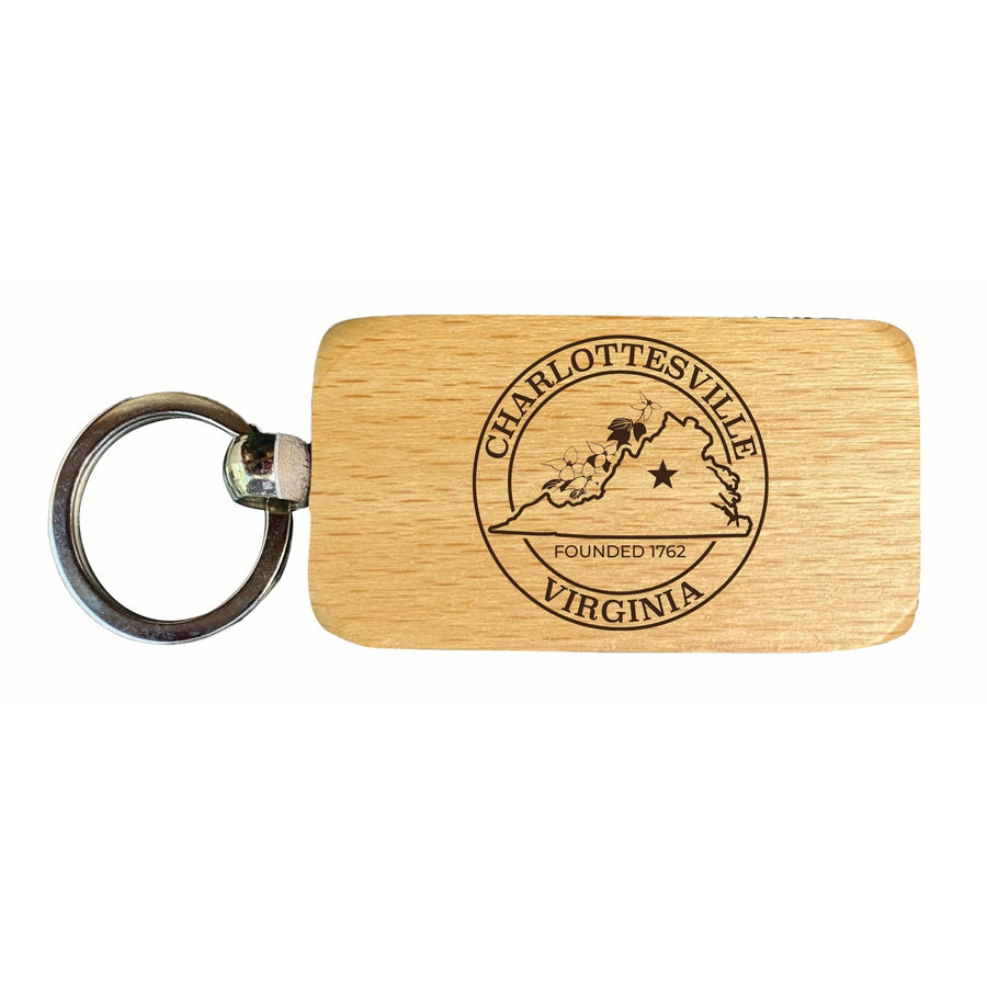 Charlottesville Virginia Souvenir 2.5x1-Inch Souvenir Engraved Wooden Keychain Image 1