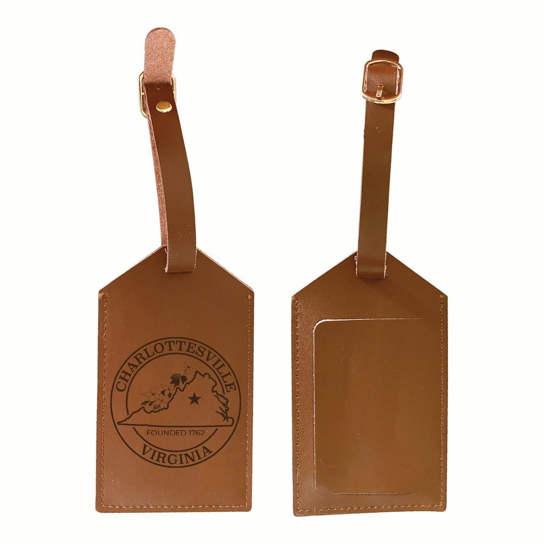 Charlottesville Virginia Souvenir Engraved Leather Luggage Tag Image 1