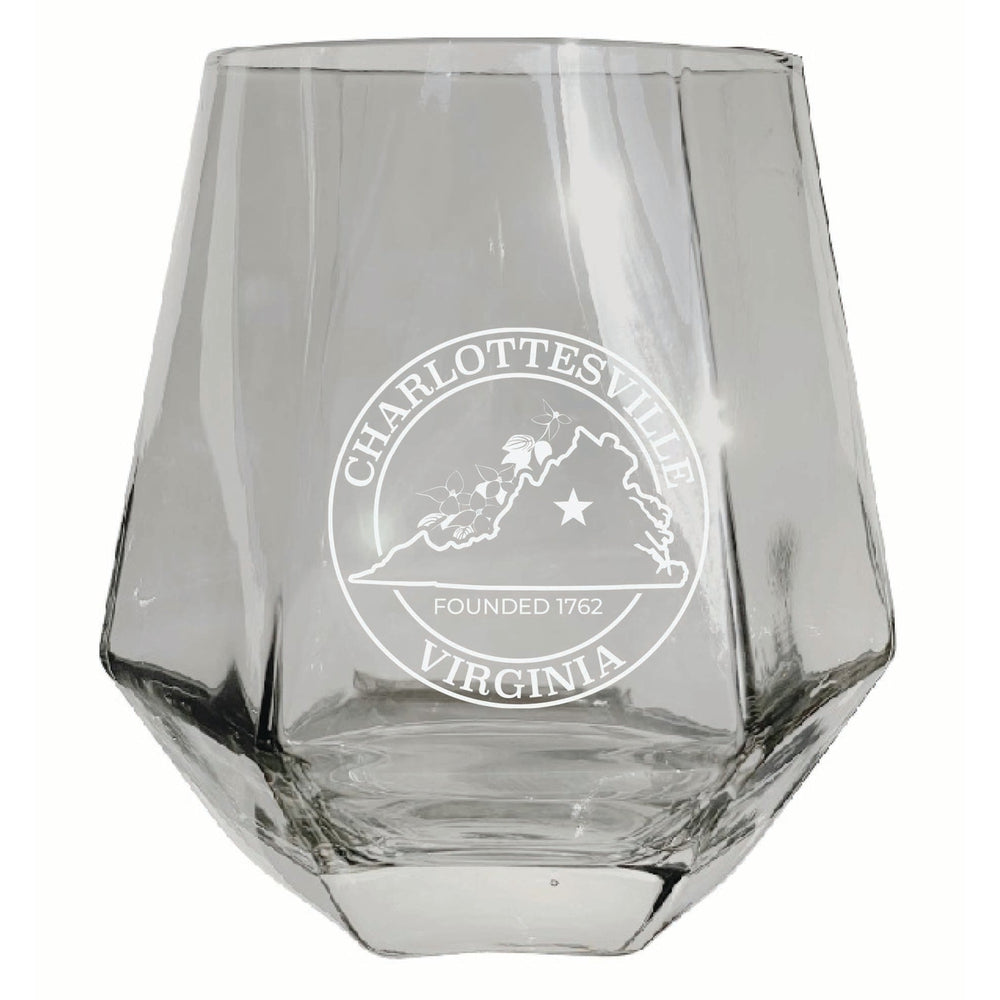 Charlottesville Virginia Souvenir Stemless Diamond Wine Glass Engraved 15 oz Image 2