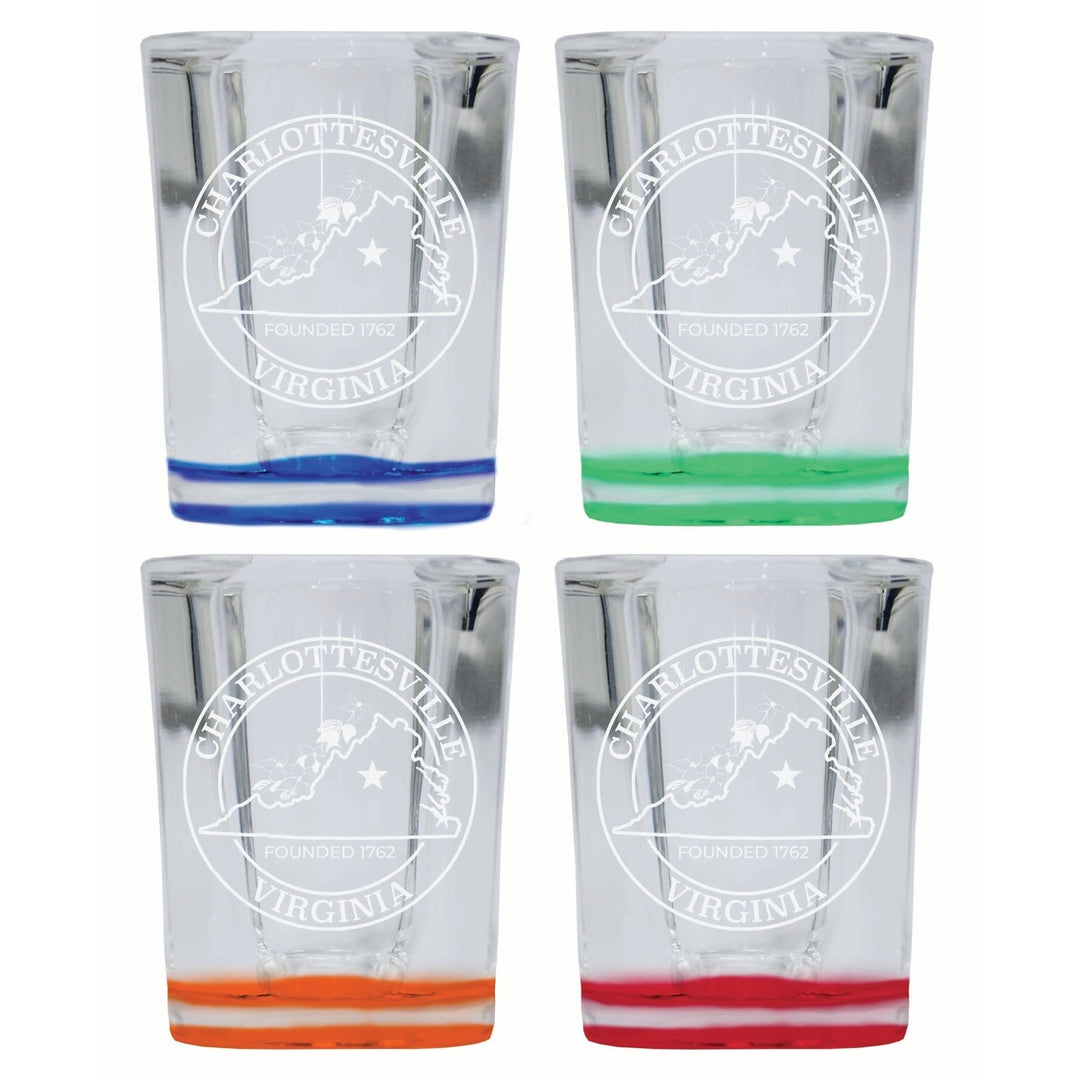 Charlottesville Virginia Souvenir 2 Ounce Engraved Shot Glass Square 4-Pack Multicolor Image 1