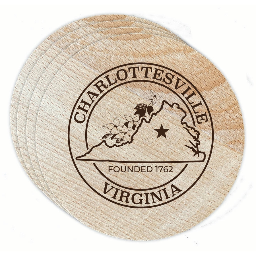 Charlottesville Virginia Souvenir Etched Coaster Wooden 3.5 x 3.5-Inch 4 Pack Image 1