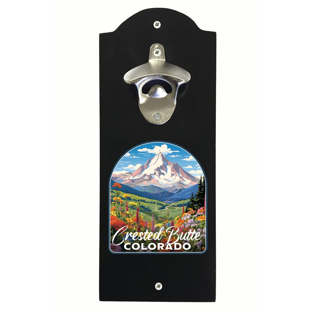 Crested Butte Mountain Colorado Wildflowers Design Souvenir Wall mounted bottle opener Image 1