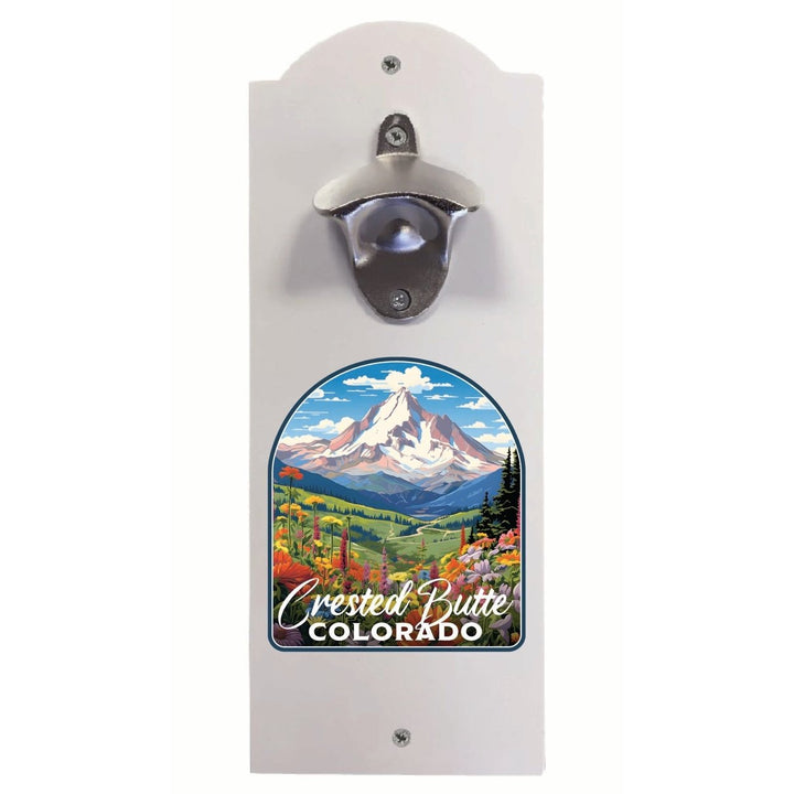 Crested Butte Mountain Colorado Wildflowers Design Souvenir Wall mounted bottle opener Image 1