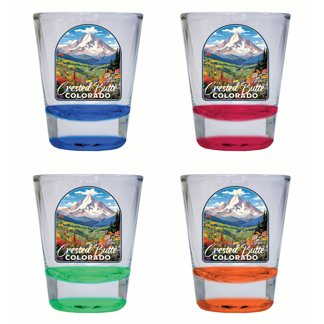 Crested Butte Mountain Colorado Wildflowers Design Souvenir 2 Ounce Shot Glass Round 4-Pack Multicolor Image 1