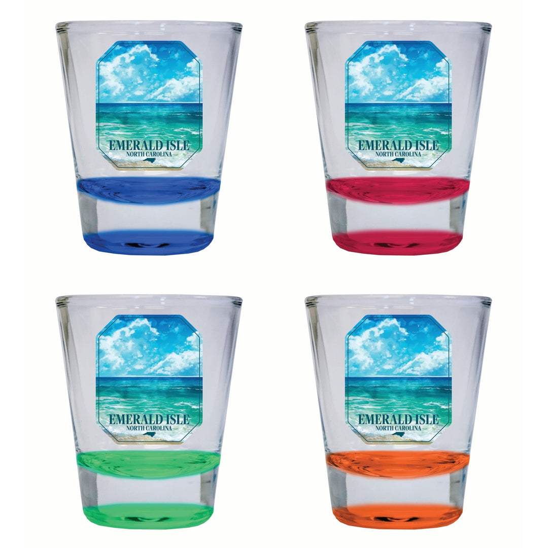 Emerald Isle North Carolina Serene Ocean Design Souvenir 2 Ounce Shot Glass Round 4-Pack Multicolor Image 1