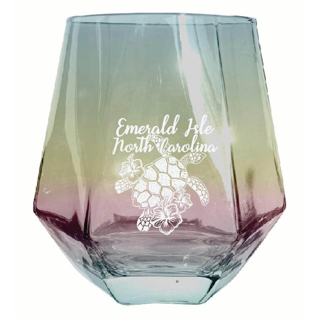 Emerald Isle North Carolina Souvenir Stemless Diamond Wine Glass Engraved 15 oz Image 1