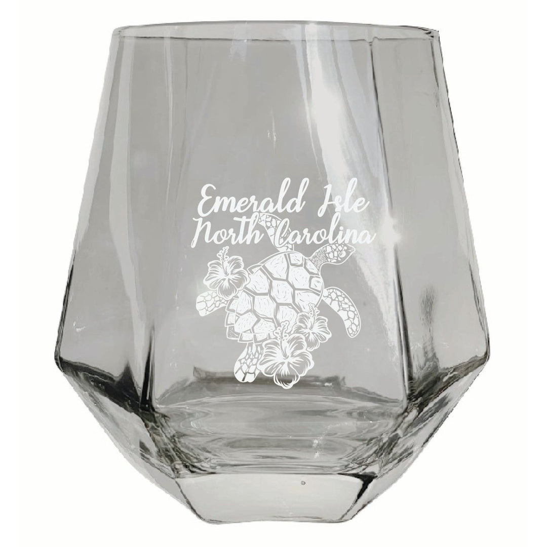 Emerald Isle North Carolina Souvenir Stemless Diamond Wine Glass Engraved 15 oz Image 1