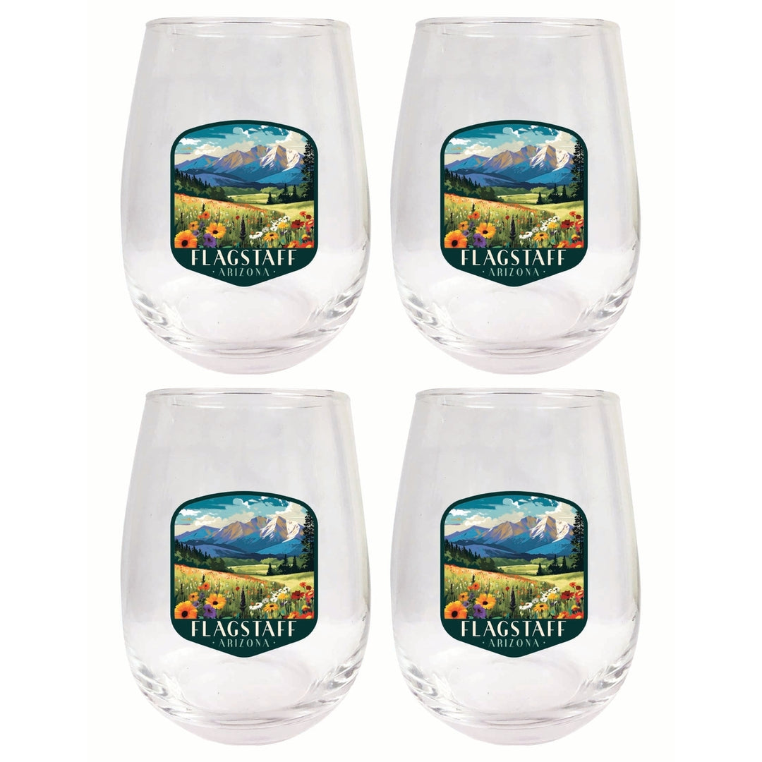 Flagstaff Arizona Design C Souvenir 15 oz Stemless Wine Glass 4-Pack Image 1