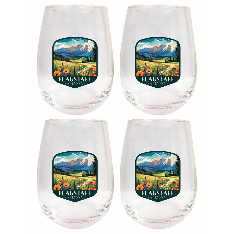 Flagstaff Arizona Design C Souvenir 15 oz Stemless Wine Glass 4-Pack Image 1