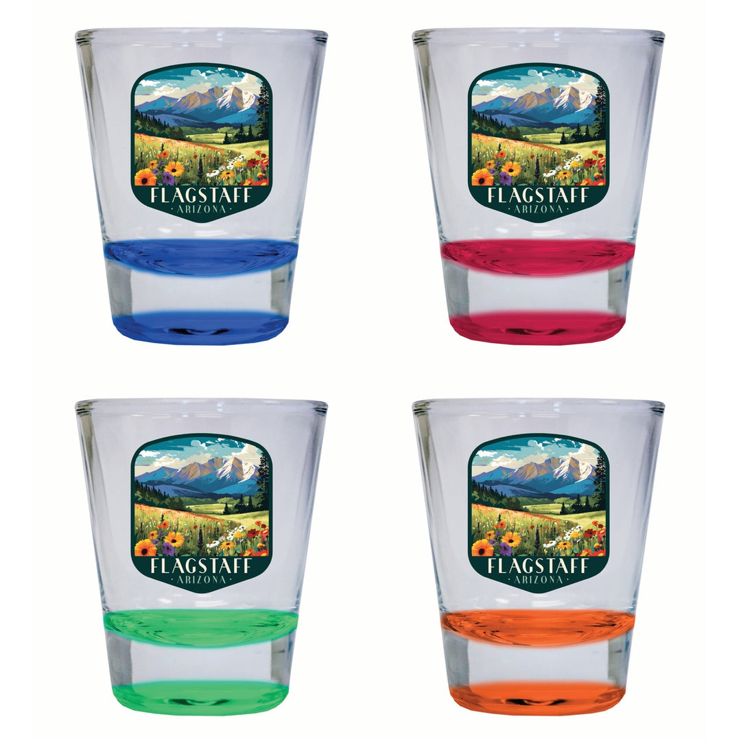 Flagstaff Arizona Design C Souvenir 2 Ounce Shot Glass Round 4-Pack Multicolor Image 1