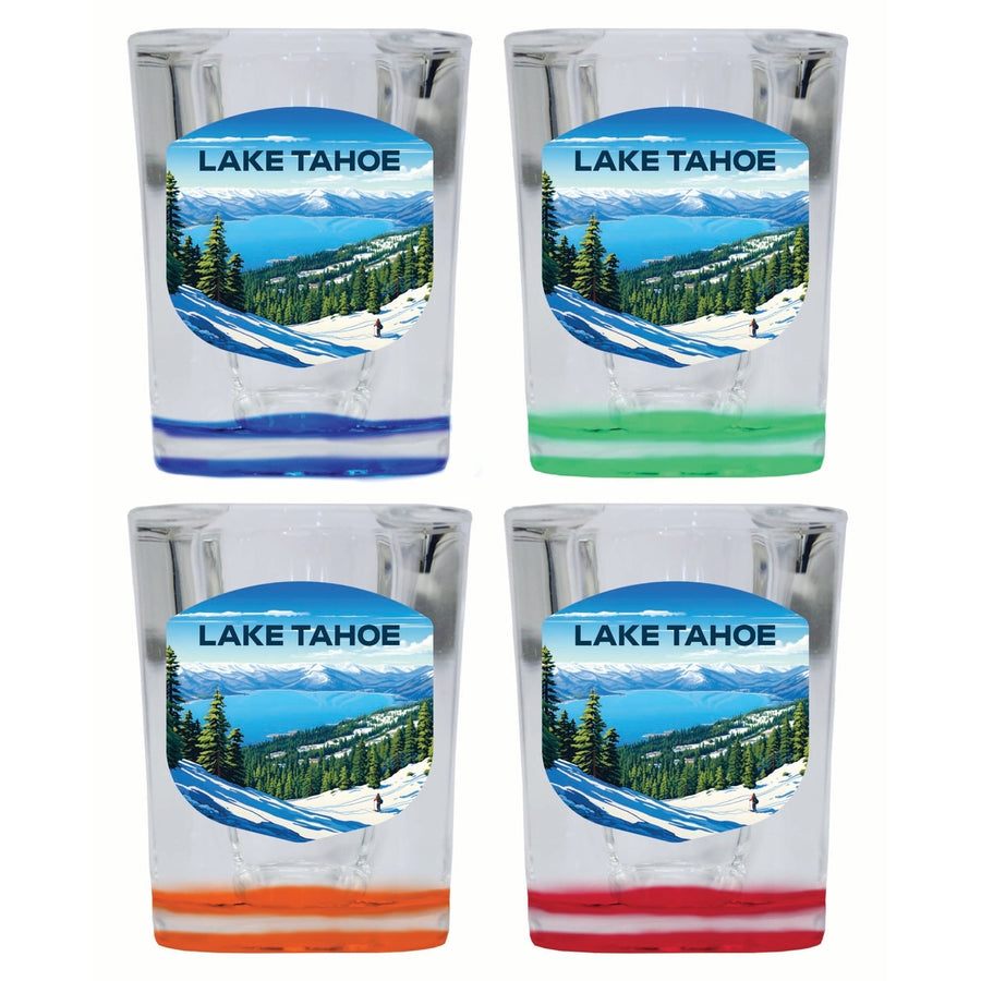 Lake Tahoe Ski Design D Souvenir 2 Ounce Shot Glass Square 4-Pack Multicolor Image 1