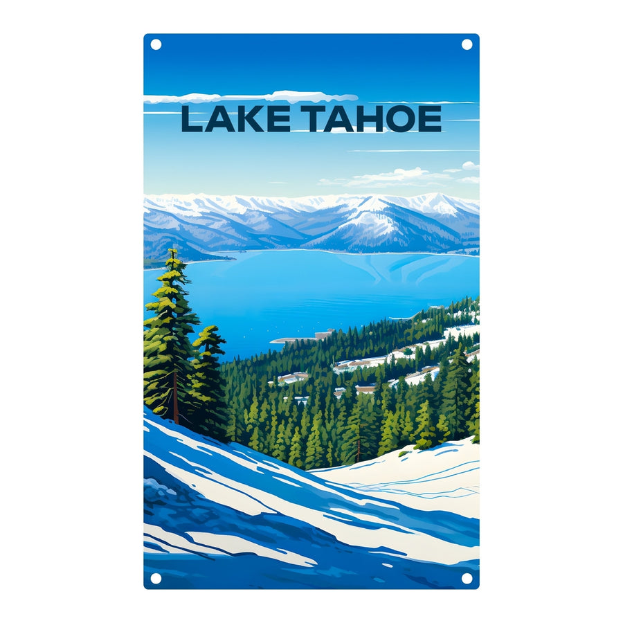 Lake Tahoe Ski Design D Souvenir Metal Sign 9 x 15 Image 1