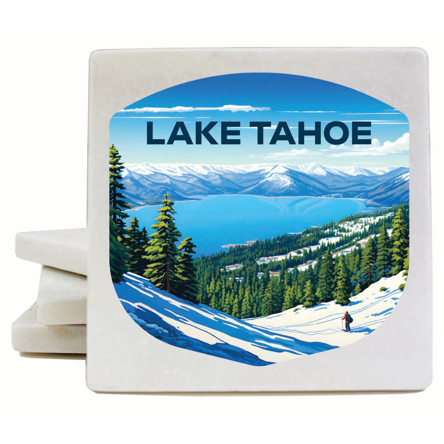 Lake Tahoe Ski Design D Souvenir 4x4-Inch Coaster Marble 4 Pack Image 1