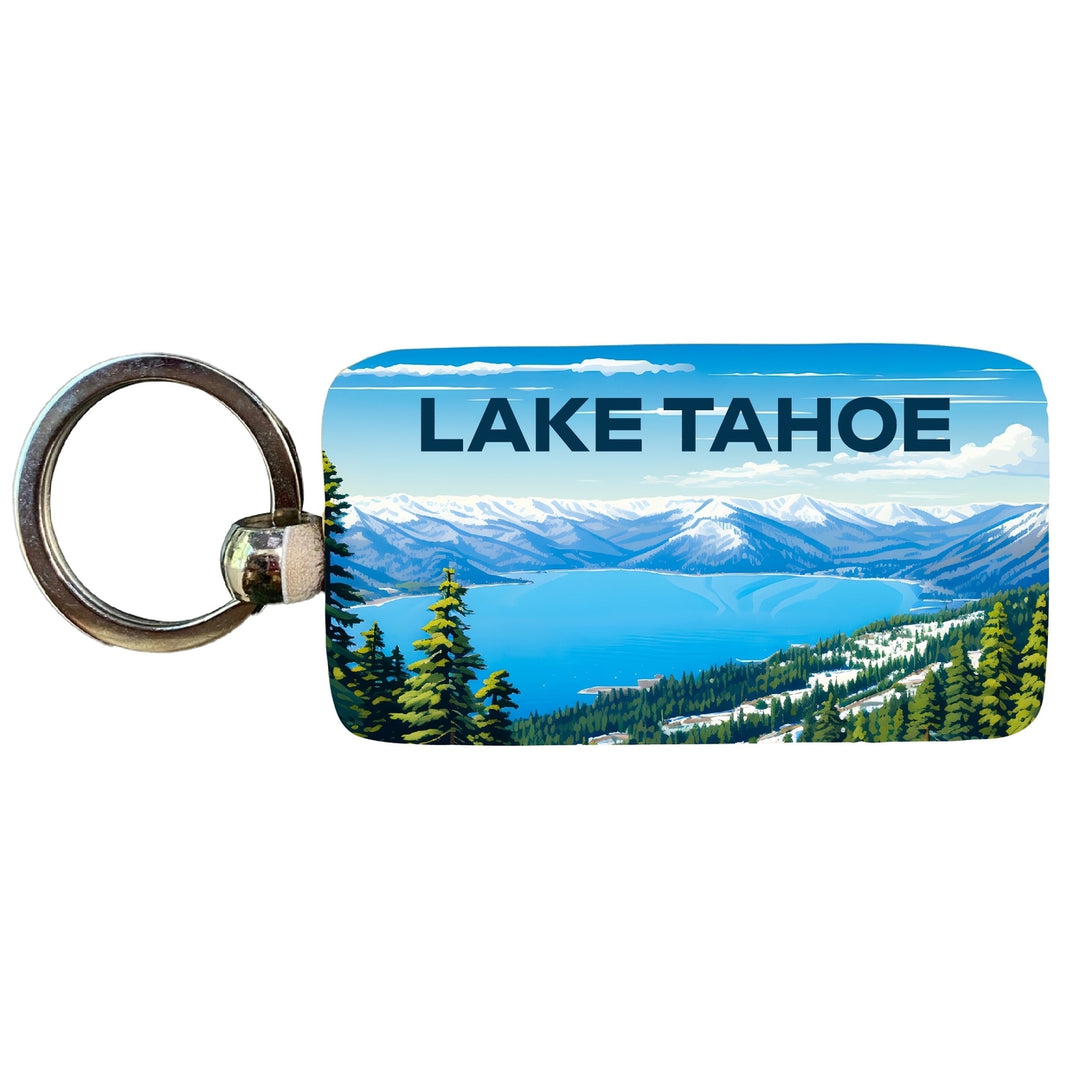 Lake Tahoe Ski Design D Souvenir 2.5x1-Inch Souvenir Wooden Keychain Image 1