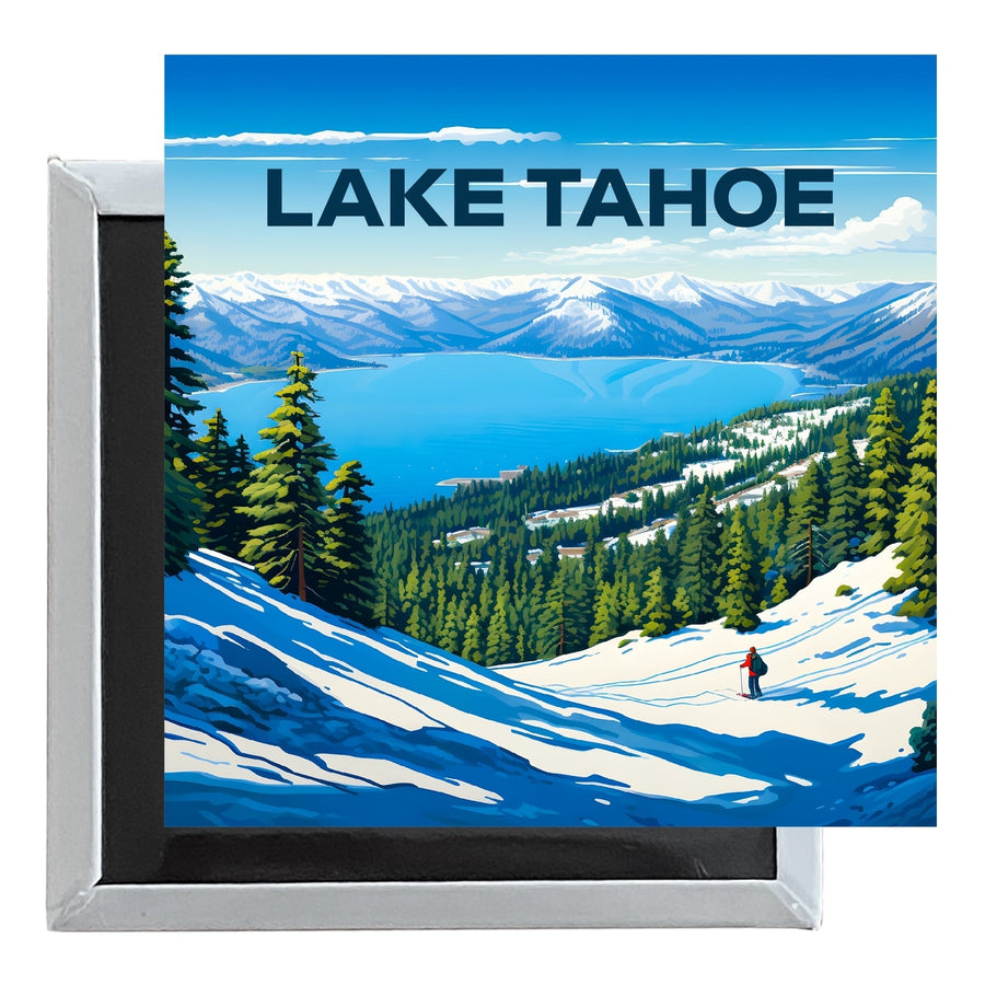 Lake Tahoe Ski Design D Souvenir 2.5 x 2.5-Inch Fridge Magnet Image 1