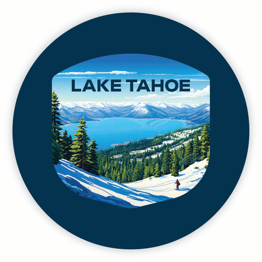 Lake Tahoe Ski Design D Souvenir Round Fridge Magnet Image 1