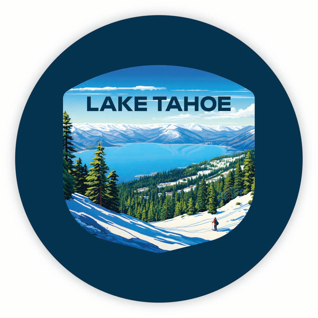 Lake Tahoe Ski Design D Souvenir Round Vinyl Decal Sticker Image 1