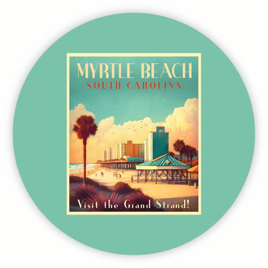 Myrtle Beach South Carolina Design A Souvenir Round Fridge Magnet Image 1