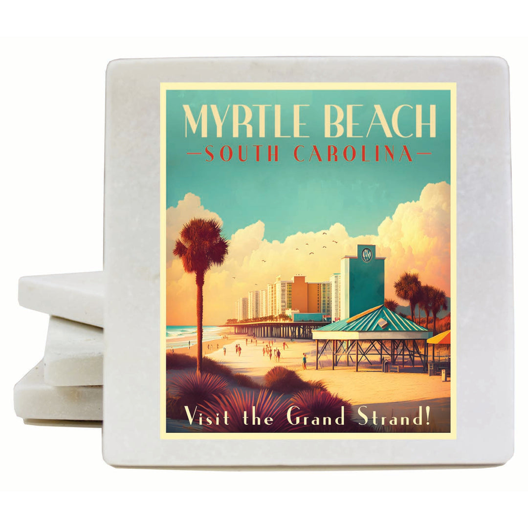 Myrtle Beach South Carolina Design A Souvenir 4x4-Inch Coaster Marble 4 Pack Image 1