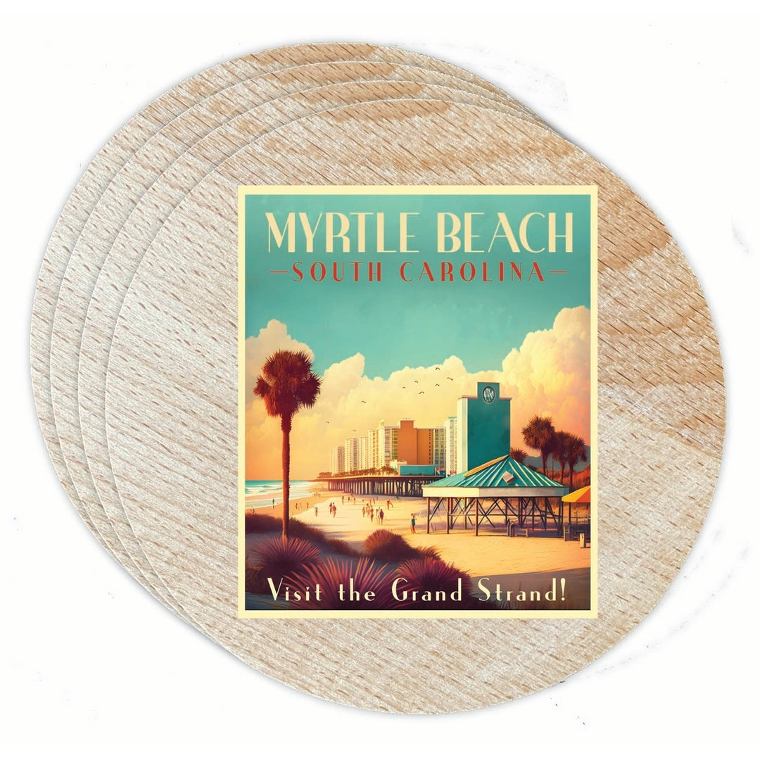 Myrtle Beach South Carolina Design A Souvenir Coaster Wooden 3.5 x 3.5-Inch 4 Pack Image 1