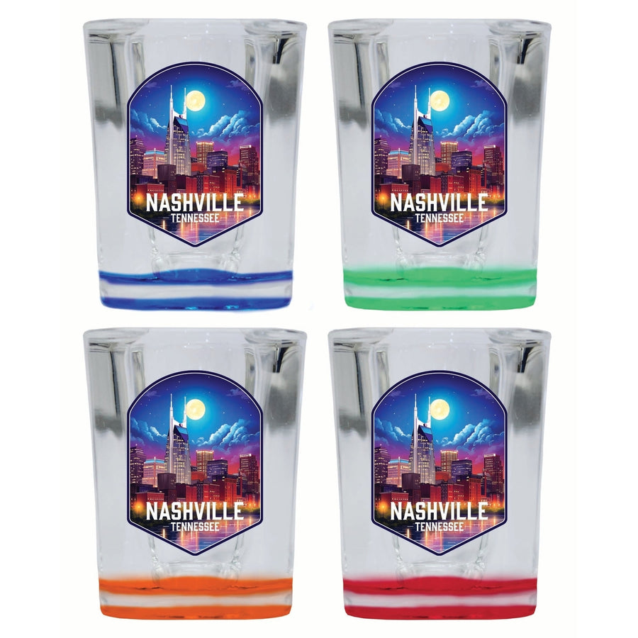 Nashville Tennessee Design D Souvenir 2 Ounce Shot Glass Square 4-Pack Multicolor Image 1