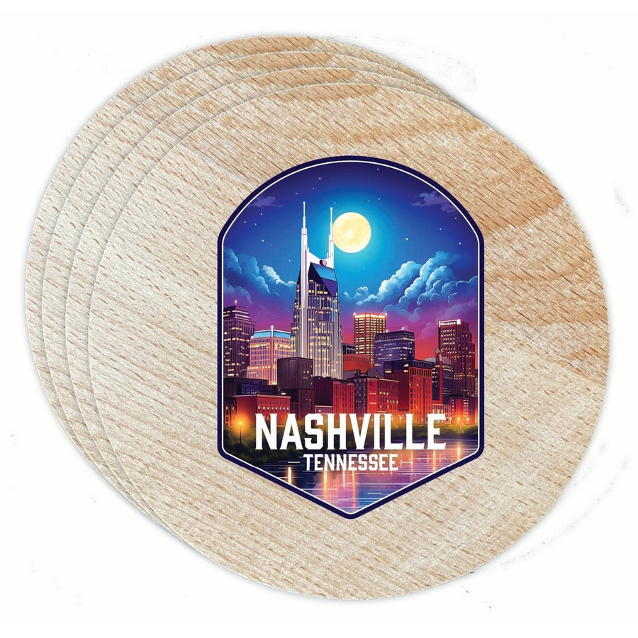 Nashville Tennessee Design D Souvenir Coaster Wooden 3.5 x 3.5-Inch 4 Pack Image 1