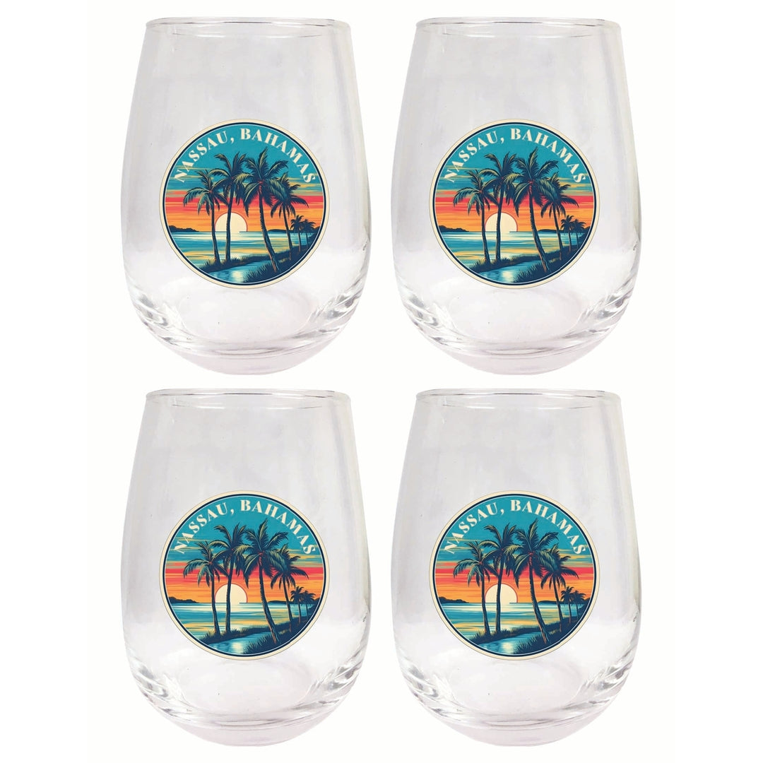 Nassau the Bahamas Design D Souvenir 15 oz Stemless Wine Glass 4-Pack Image 1