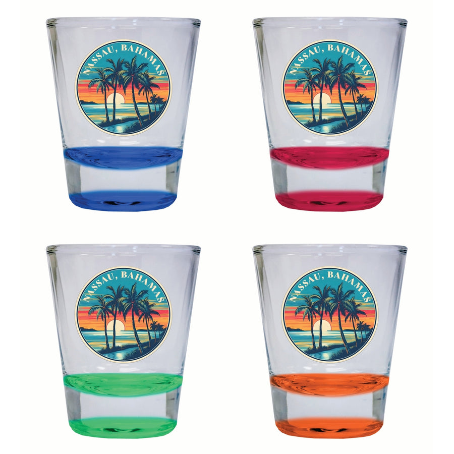 Nassau the Bahamas Design D Souvenir 2 Ounce Shot Glass Round 4-Pack Multicolor Image 1