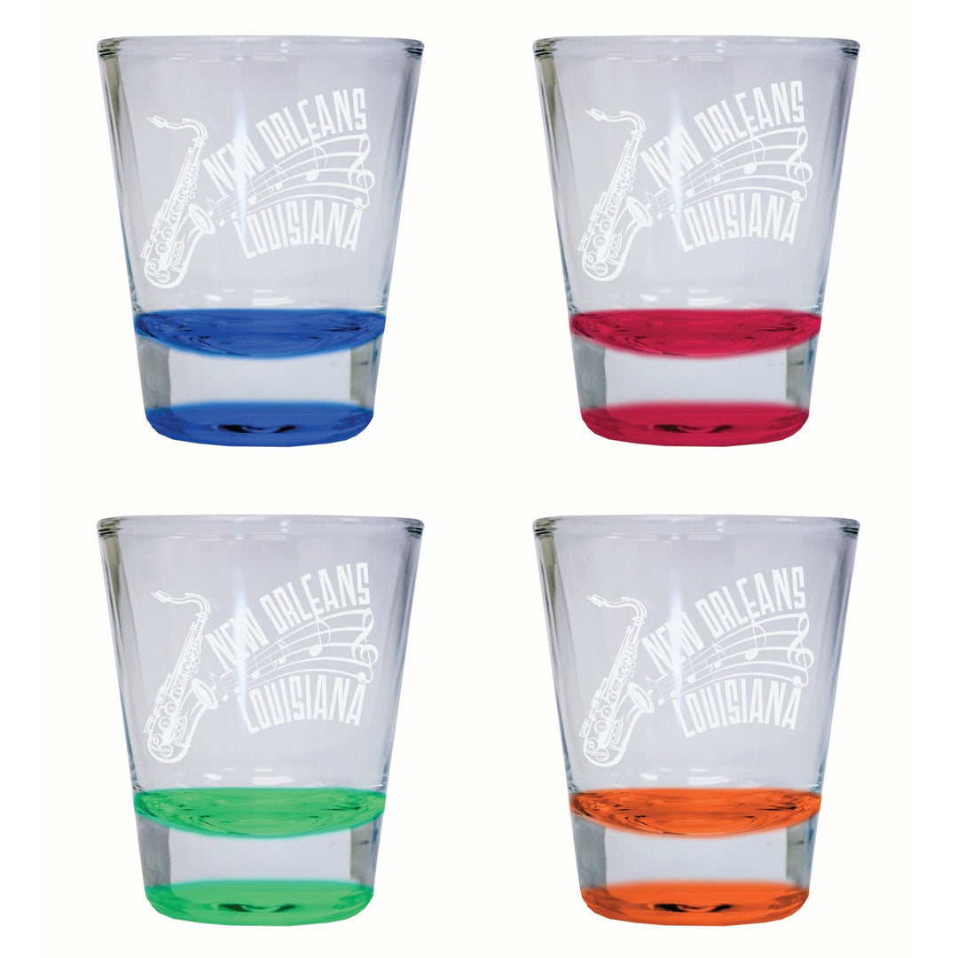 Orleans Louisiana Souvenir 2 Ounce Engraved Shot Glass Round 4-Pack Multicolor Image 1