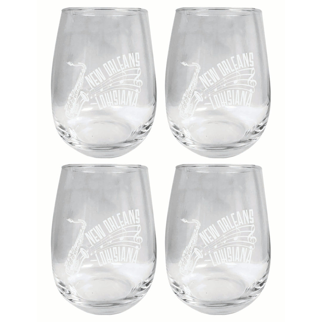 Orleans Louisiana Souvenir 15 oz Engraved Stemless Wine Glass 4-Pack Image 1