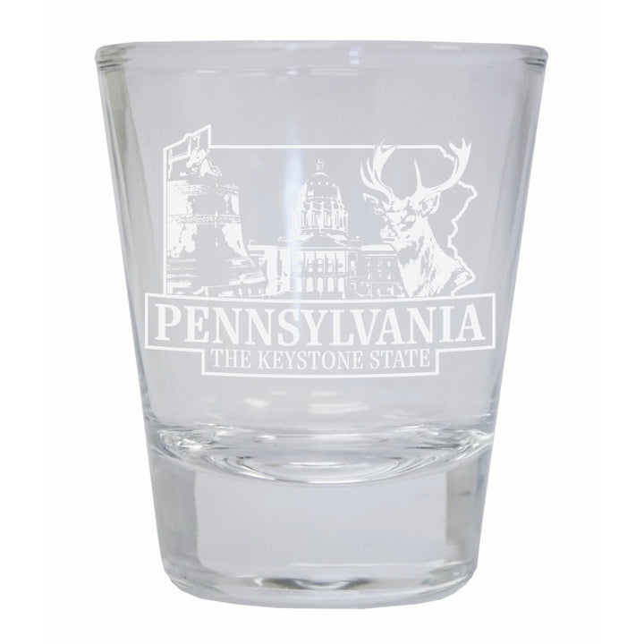 Pennsylvania Souvenir 2 Ounce Engraved Shot Glass Round Image 1