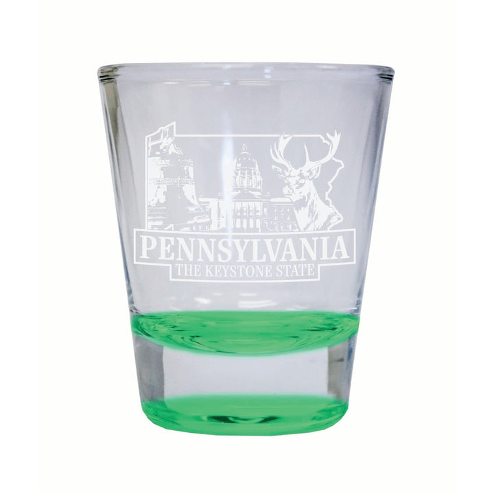 Pennsylvania Souvenir 2 Ounce Engraved Shot Glass Round Image 2