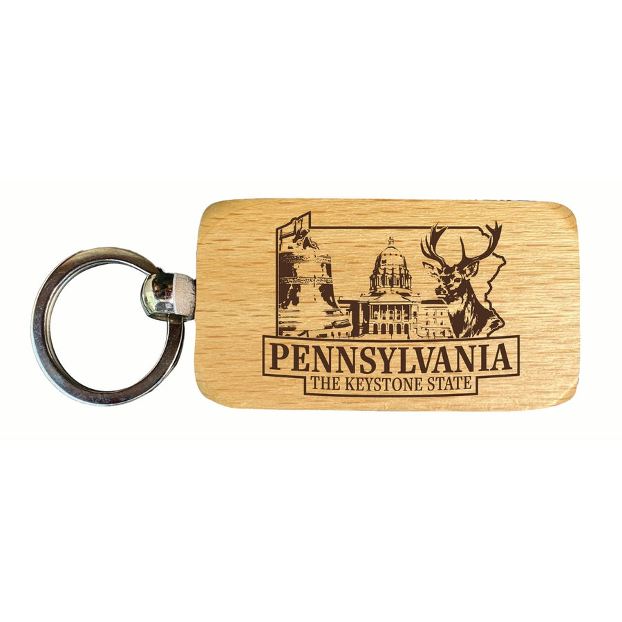 Pennsylvania Souvenir 2.5x1-Inch Souvenir Engraved Wooden Keychain Image 1