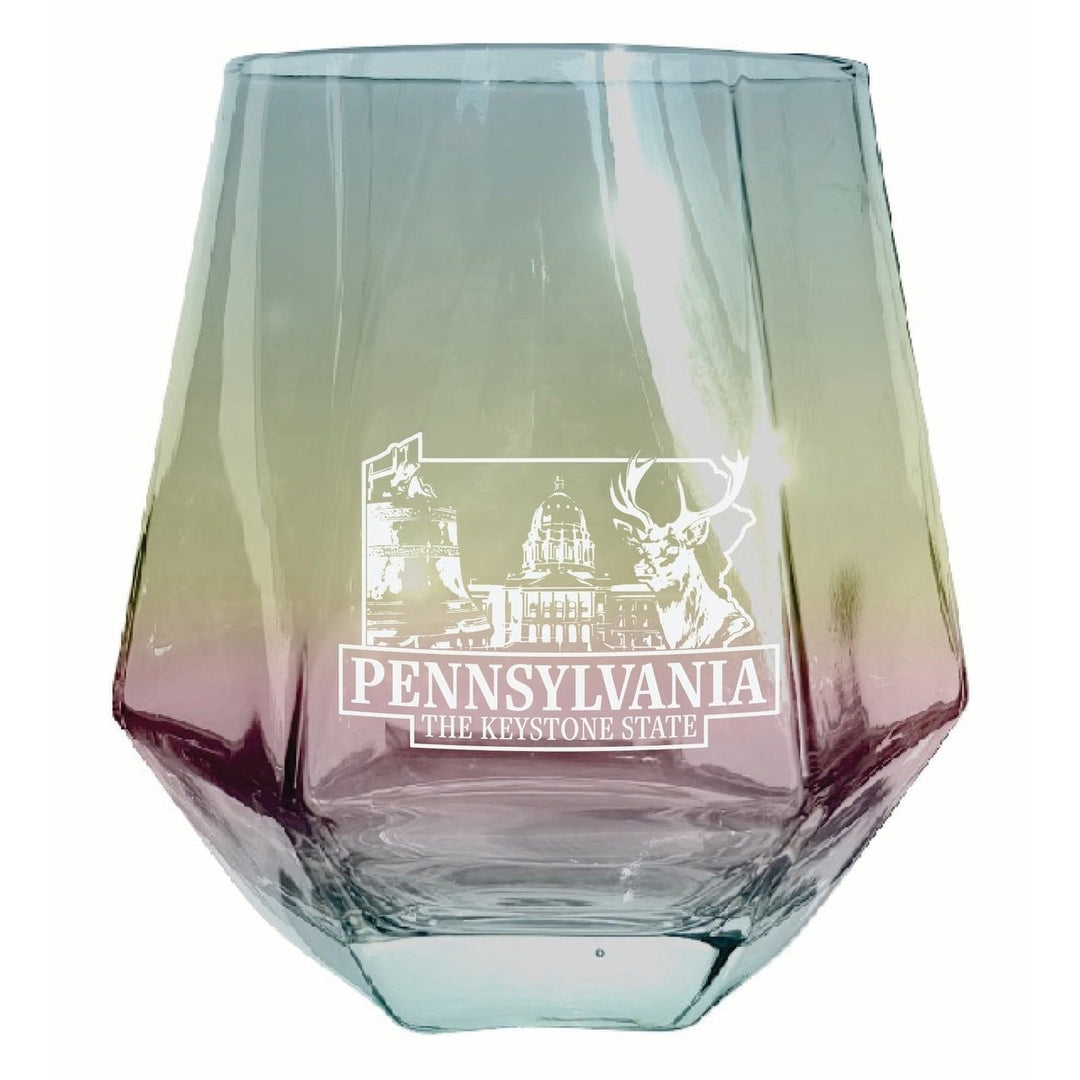 Pennsylvania Souvenir Stemless Diamond Wine Glass Engraved 15 oz Image 1