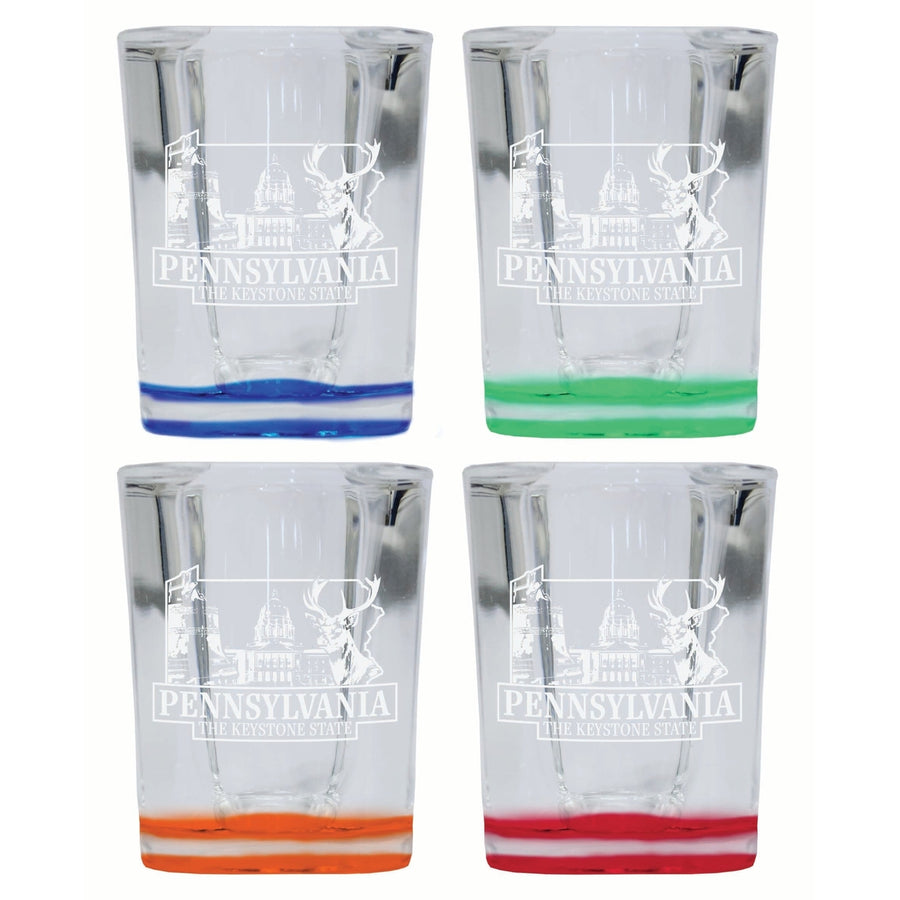 Pennsylvania Souvenir 2 Ounce Engraved Shot Glass Square 4-Pack Multicolor Image 1