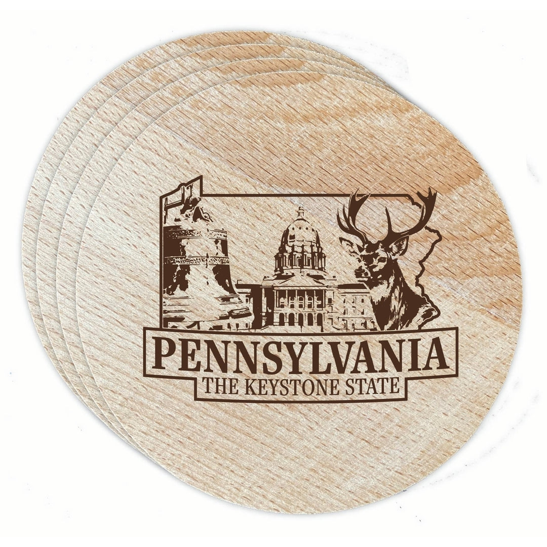 Pennsylvania Souvenir Etched Coaster Wooden 3.5 x 3.5-Inch 4 Pack Image 1