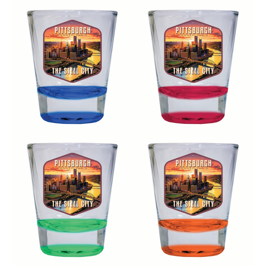 Pittsburgh Pennsylvania The Steel City Design Souvenir 2 Ounce Shot Glass Round 4-Pack Multicolor Image 1