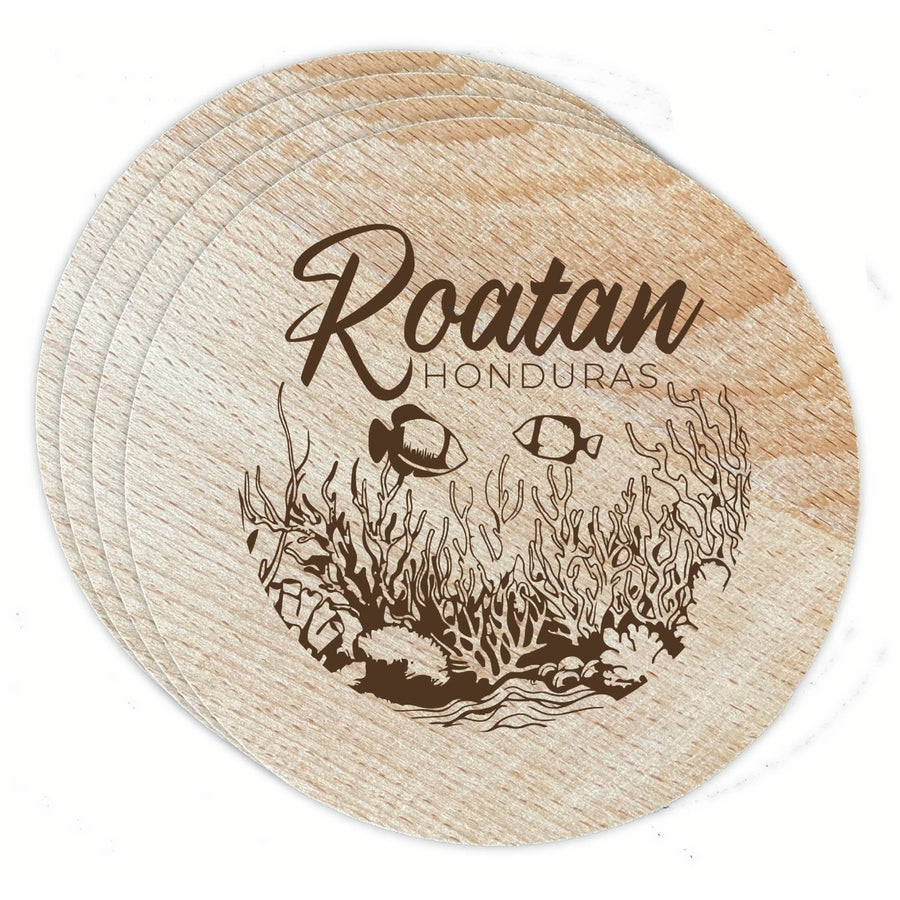 Roatan Honduras Souvenir Etched Coaster Wooden 3.5 x 3.5-Inch 4 Pack Image 1