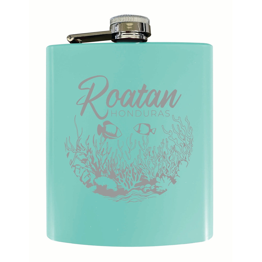 Roatan Honduras Souvenir 7 oz Engraved Steel Flask Matte Finish Image 1